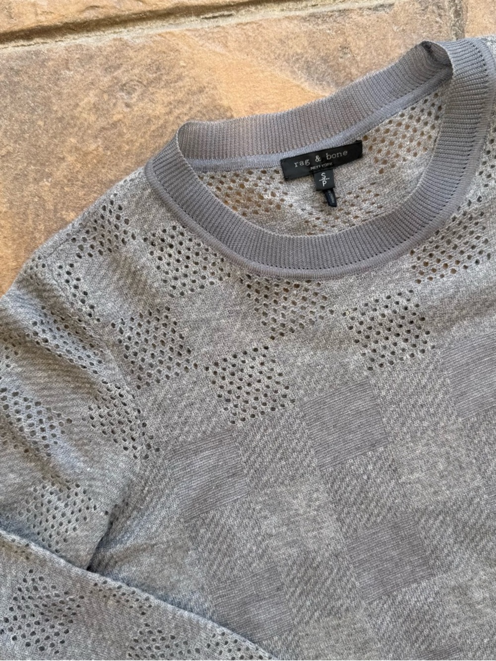 rag & bone Light Gray Openwork Crewneck Sweater